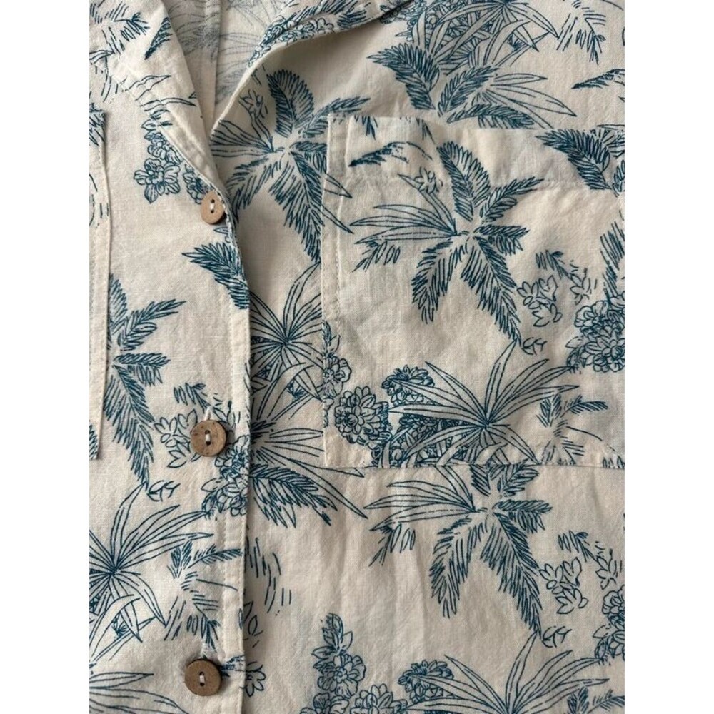 Carve Designs Linen Camp Shirt Scenic Palm Print Transitional Layering Piece - Picture 3 of 8
